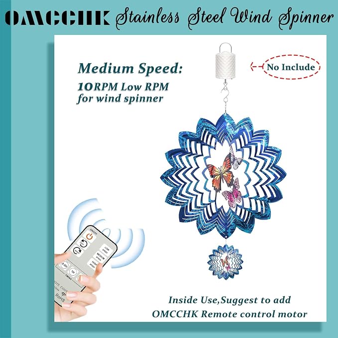 Wind Spinners Butterfly Hanging Outdoor, 13In Stainless Steel Spinfinity Wind Spinner, Blue Wind Chimes for Outside, 3D Kinetic Sculpture Suncatcher, Metal Yard Ornaments, Butterfly Garden Spinners