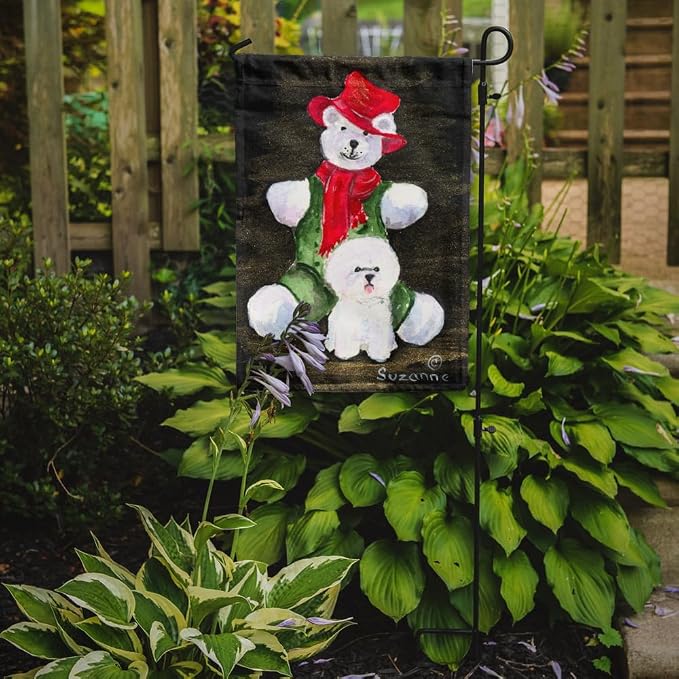 Caroline's Treasures SS8948GF Bichon Frise with Teddy Bear Garden Flag Mailbox Flag Decorative Yard Flag Banner Outside Patio Artwork Yard Flower Beds, Garden Size, Multicolor