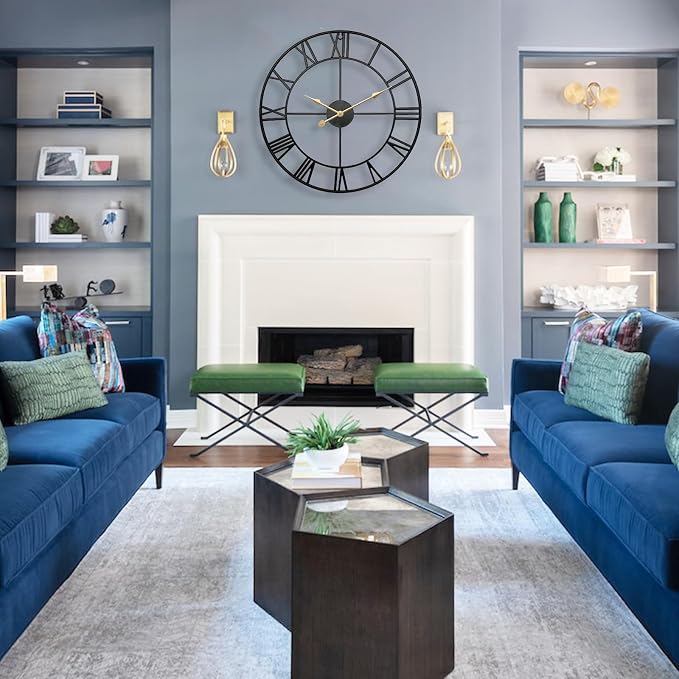 30 Inch Exact Large Outdoor Clock - Black Metal Waterproof Outdoor Clock for Patio, Pool Area, Porch, Garden, Deck - Battery Operated Gaint Vintage Farmhouse Decorative Wall Clock