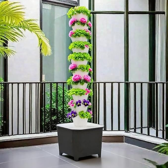 TIRUSSS Hydroponic Growing System Kit, Aeroponic Tower 50 Hole Garden Vertical Vegetable Planting System with Pump and Mobile Water Tank