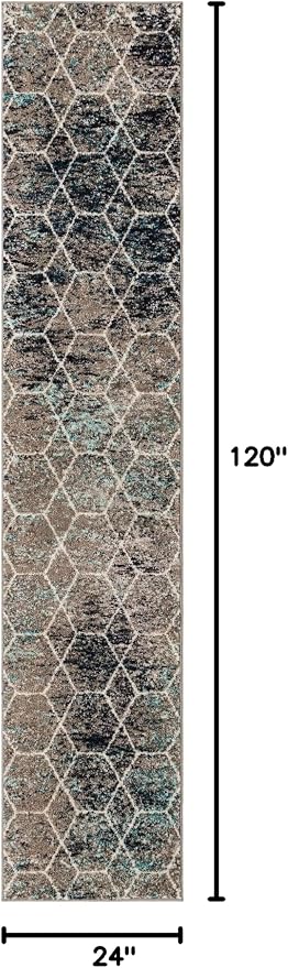 Unique Loom Trellis Frieze Collection Area Rug - Geometric (2' x 10' Runner, Blue Multi/ Ivory)