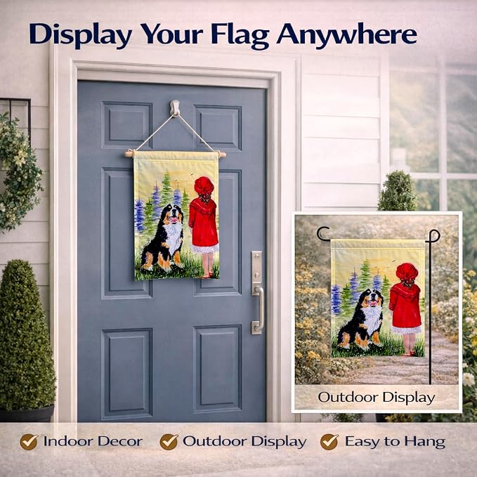 Caroline's Treasures SS8531GF Little Girl with her Bernese Mountain Dog Garden Flag Mailbox Flag Decorative Yard Flag Banner Outside Patio Artwork Yard Flower Beds, Garden Size, Multicolor