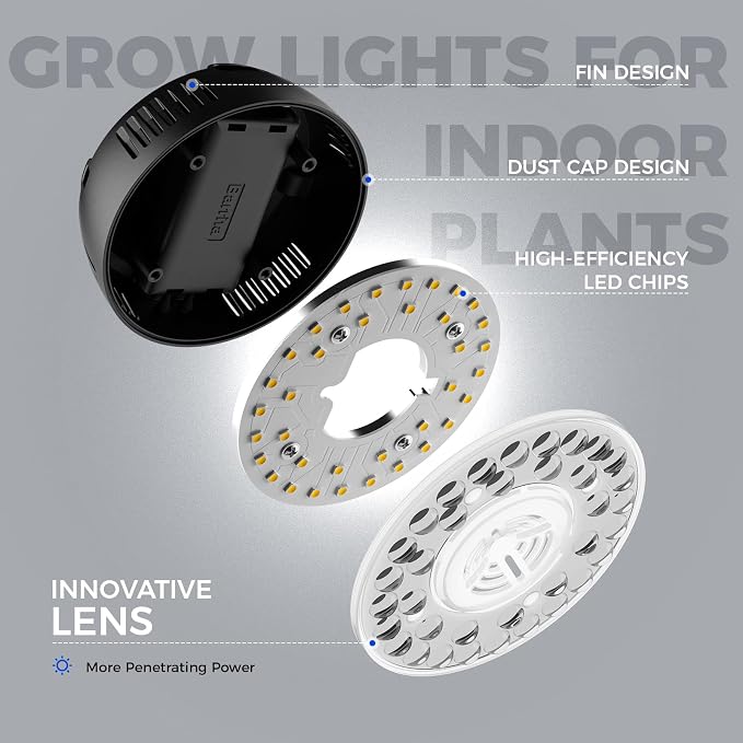 Barrina Orbgrow OG09 Puck LED Grow Light, 5000K 54W(6 x 9W, 810 Watt Equiv), Plant Lights for Indoor Plants Full Spectrum, Magnetic & Linkable, Small Grow lamp, Perfect for Plant Shelf, 6 Packs, Black