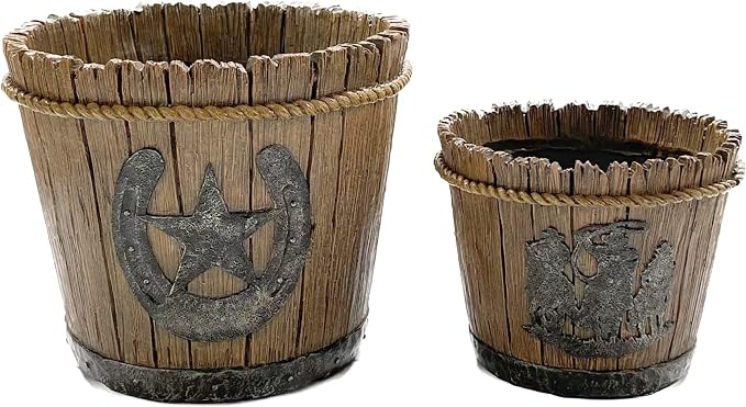 Western Cowboy Horseshoe Retro Plantpot Resin Flowerpots with Drainage Holes Garden Outdoor Home Decoration (Set of 2) | Drainage Holes, Indoor Outdoor, Garden Home Decoration