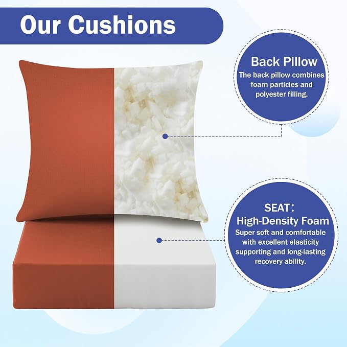 Outdoor Chair Cushions, 24 x 24 Inch Outdoor Cushion for Patio Furniture, Patio Chair Cushion, Waterproof & Fade Resistant Deep Patio Furniture Cushions Set with Handle and Ties, Spice (Set of 4)