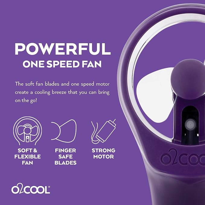 O2COOL 2 Pack Elite Battery Powered Handheld Water Misting Fans (Purple)