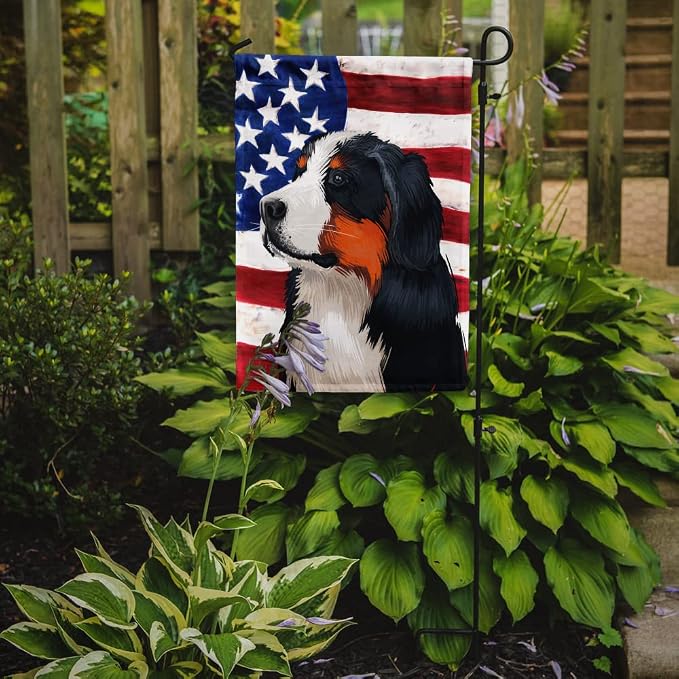 Caroline's Treasures CK6433GF Bernese Mountain Dog American Flag Garden Flag Mailbox Flag Decorative Yard Flag Banner Outside Patio Artwork Yard Flower Beds, Garden Size, Multicolor