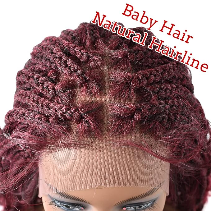 Lace Braids Wig For Black Women Box Braided Wigs Curly Swiss Lace Front Braid Wigs Hand Tied Micro Twist Braiding Wig Knotless Synthetic Braids Wig With Baby Hair(LL602483C, #T1B/BUG)