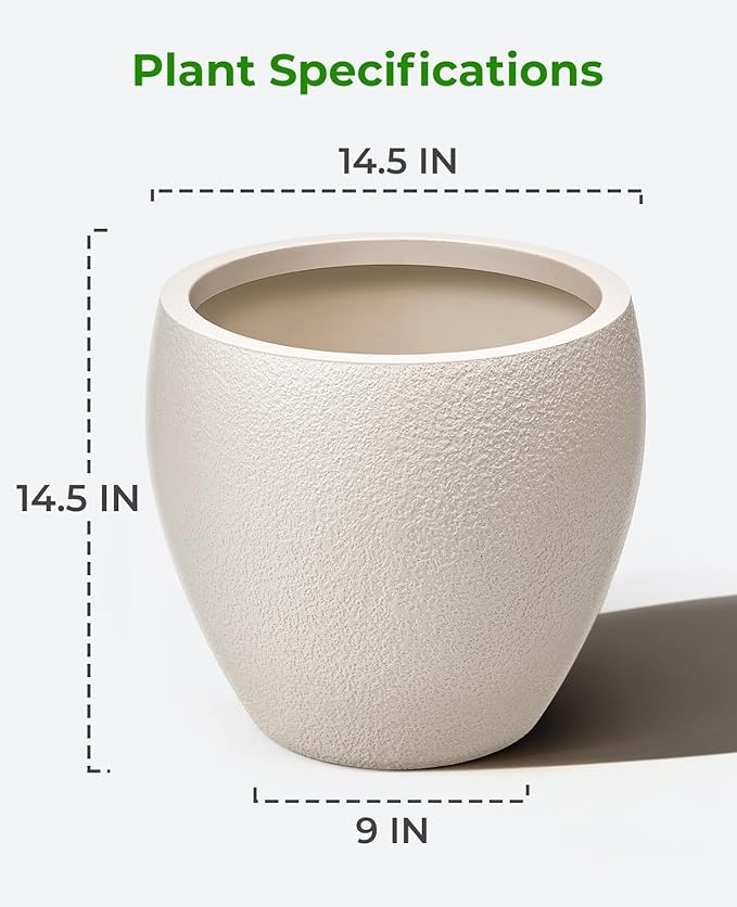 homenote Flower Pots 14.5 Inch,Large Plant Pots Indoor with Drainage,Plastic Pots for Plants,Garden Pots for Outdoor,Large Planters for Indoor Plants,Big Plastic Planter,White