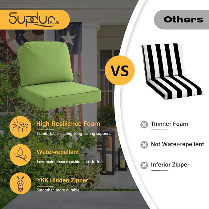 Outdoor Sunbrella Cushions for Patio Furniture Set of 2, 24"x24" Water Repellent Chair Cushions Removable Seat Bottom & Back Cushion Covers for Chair, Sofa, Couch, Canvas Ginkgo