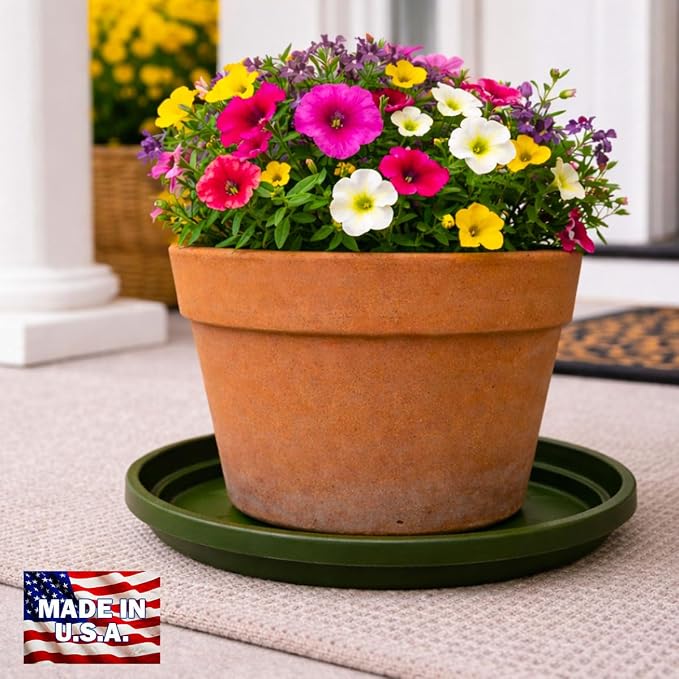 10 Inch Plant Pot Tray USA Made – Durable Plastic Flower Pot Saucer – Plant Water Catcher for Indoor Outdoor Garden (6, Deep Forest)