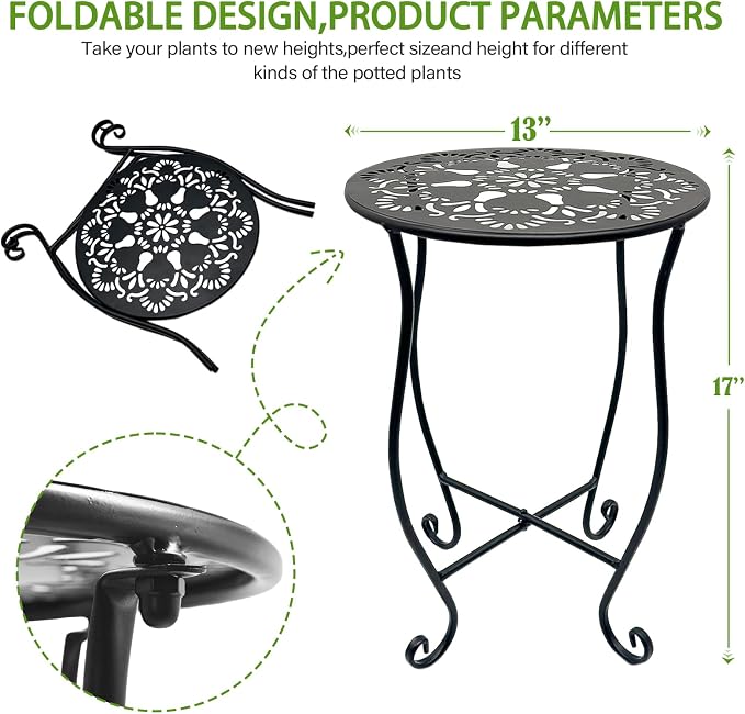 Arbuxzuy 17" Tall Round Metal Outdoor Side Tables for Patio, Decorative Black Flower Pot Stand, Rustproof Potted Holder, 120 lbs Load Capacity (4pcs)
