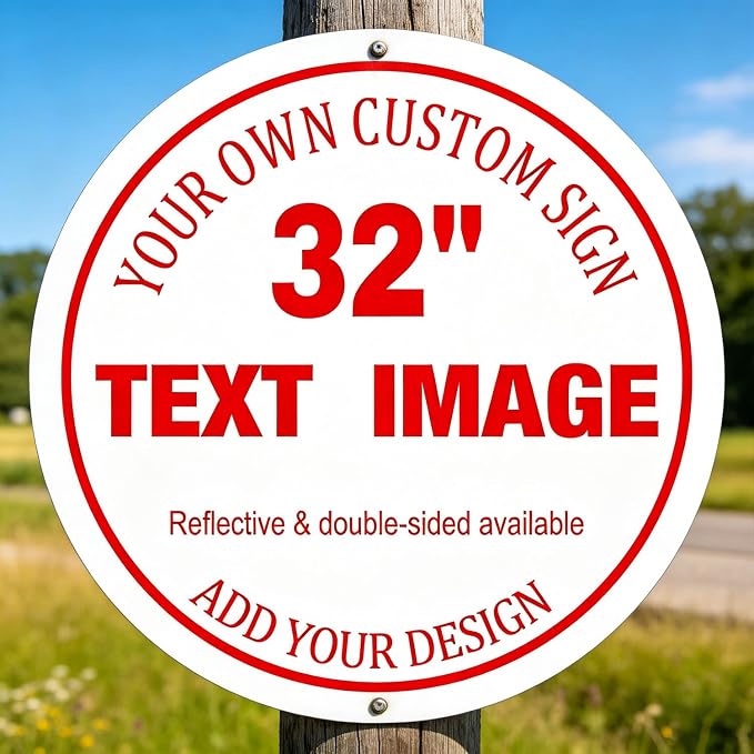 Custom Large Metal Outdoor Sign, 32x32 Inch Rust-Free Round Aluminum for Salon & Studio, Reflective Option, Weatherproof, Single or Double Sided