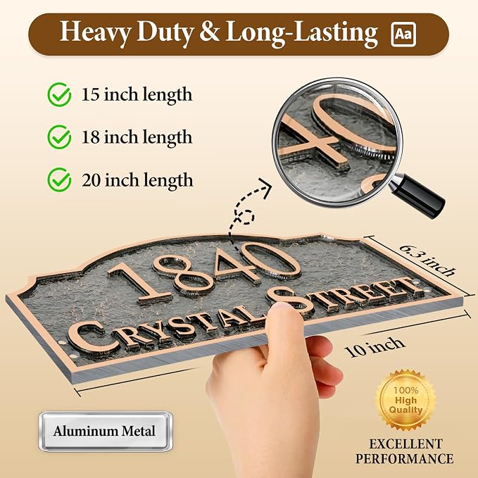 Personalized Address Sign LAWN MOUNTED - Custom House Number Sign Plaque,Address Plaque,House Address Numbers for Outside House Lawn,Yard,Ground,Garden,Drive Way Metal Free Standing with