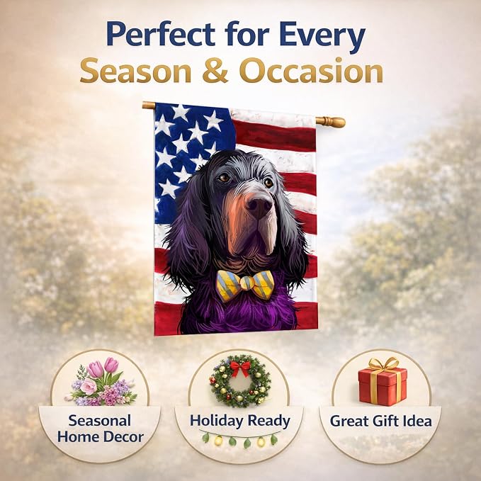Caroline's Treasures CK6543CHF Gordon Setter Dog American Flag House Flag Large Porch Sleeve Pole Decorative Outside Yard Banner Artwork Wall Hanging, Polyester, House Size, Multicolor