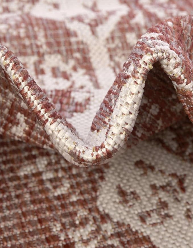 Unique Loom Outdoor Bohemian Collection Area Rug - Anthro (13' Square, Rust Red/ Ivory)