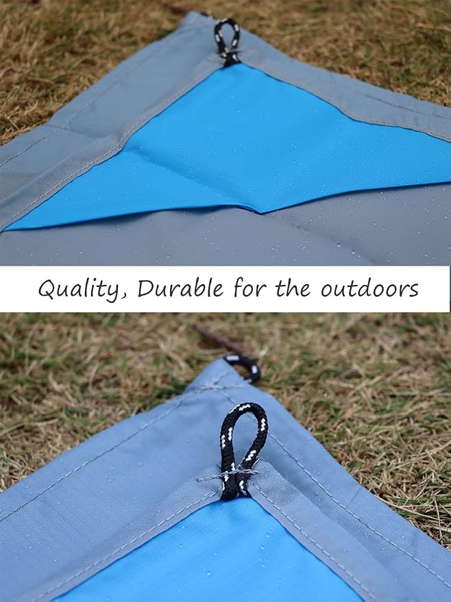 Orga'Neat Pocket Picnic Blanket, Beach Mat Waterproof Sandproof, Compact Lightweight Small Tarp for Camping, Hiking, Backpacking, Festival, Travel, Foldable in Bags (Grey/Blue, 55"x39")