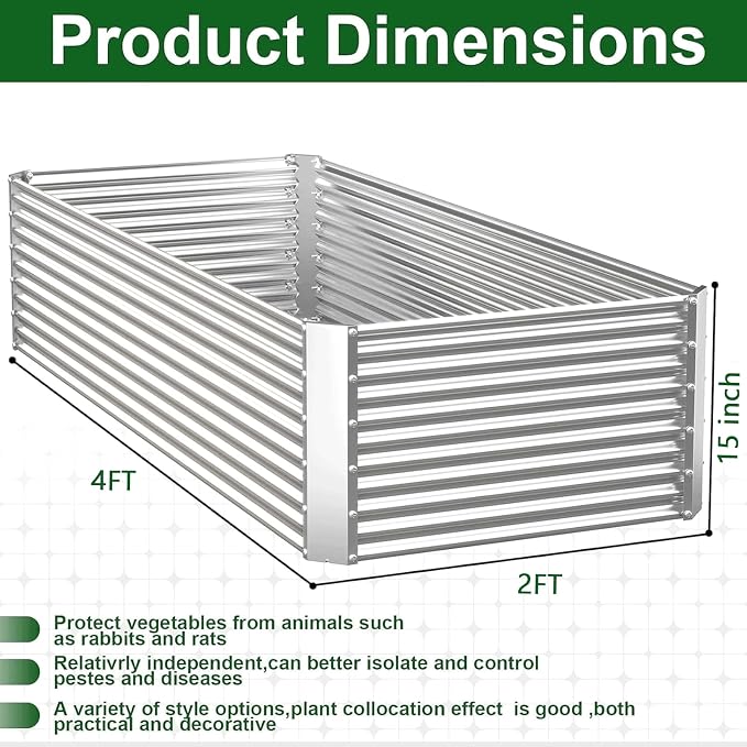3 Pack Tall Corrugated Galvanized Steel Raised Garden Bed Outdoor, Metal Above Ground Garden Bed for Vegetables and Flowers, Rectangle Raised Beds for Gardening-4x2FT