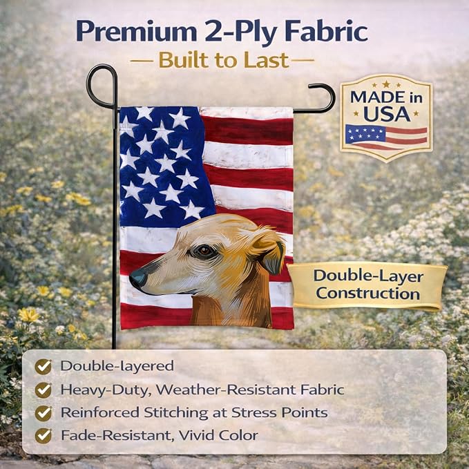 Caroline's Treasures CK6530GF Galgo Espanol Dog American Flag Garden Flag Mailbox Flag Decorative Yard Flag Banner Outside Patio Artwork Yard Flower Beds, Garden Size, Multicolor