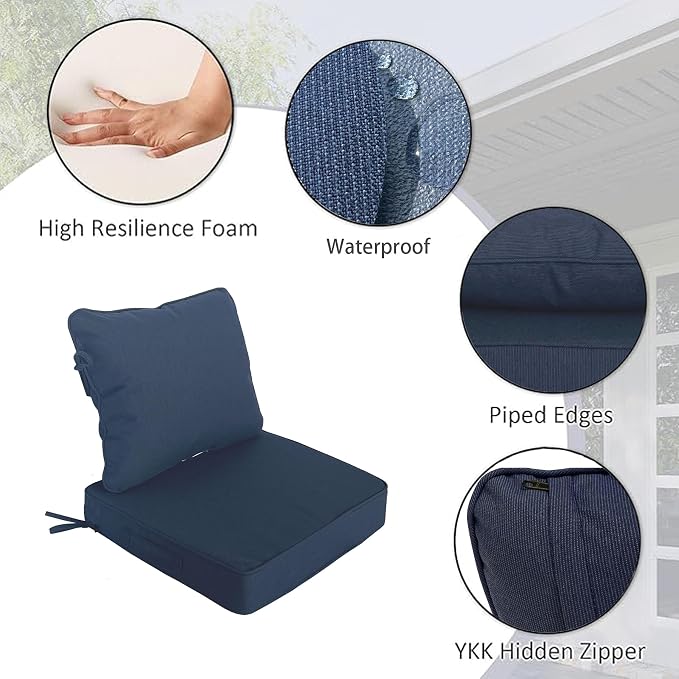 19"x19" Outdoor Universal Cushion Set of 1, Patio Cushions with Handles & Ties, Water-Proof Stain-Resistant UV Resistant Weather Resistant High Resilience Foam with YKK Zippers,Navy Blue