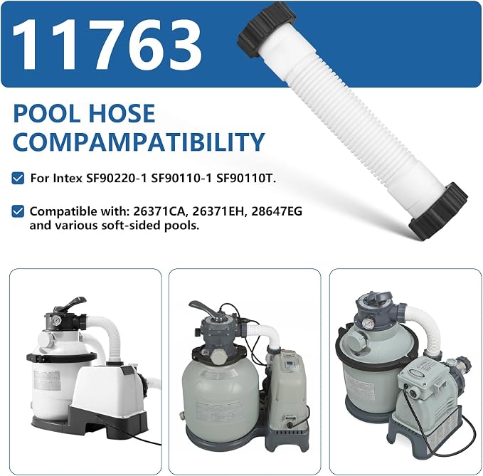 Alocs 11763 Pool Sand Filter Pump Hose Replacement for Intex Sand Filter Pumps & Saltwater Systems, 10 Inch Sand Filter Interconnecting Hose, White