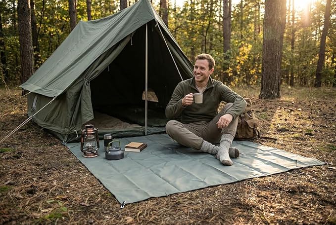 Outdoor Pocket Blanket, 55"x60" Waterproof Foldable Compact Small Picnic Blanket, Ultralight Tarp for Camping, Festival, Beach, Hiking, Backpacking, Travel, Stakes Included (Army Green)