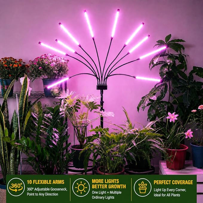 Grow Lights for Indoor Plants [ 10 in1 ] 500 LEDs, Full Spectrum Grow Light for Indoor Growing with Tripod Stand, Auto On/Off Timing 4/8/12H, Plant Grow Lights Indoor.