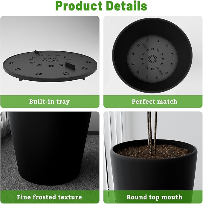 SnugNiture Set of 2 Round Tall Planters 22 Inch, Large Planter for Indoor Outdoor Plants, Modern Flower Pot Containers Large Decorative Tree Planter, Black