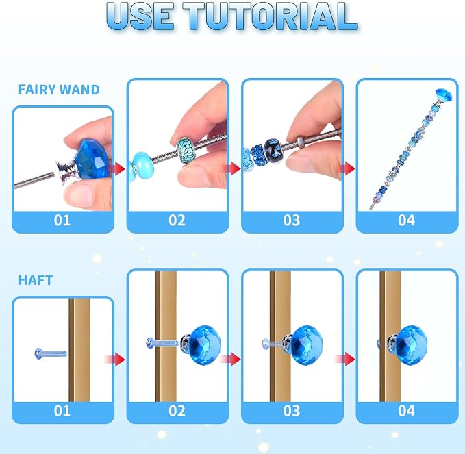 AIPRIDY DIY Crystal Beaded Fairy Wand Garden Stakes Kit, Colorful Decorative Wands with Assembly Guide, 12 or 10 Inch Threaded Rods,Outdoor Garden Decoration Set (158, Lenmon+Hybrid Top)