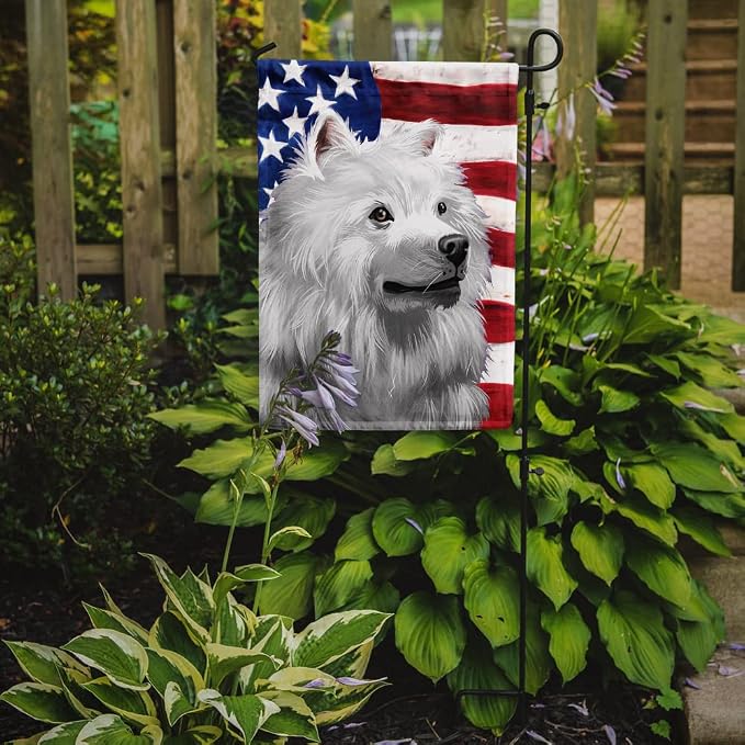 Caroline's Treasures CK6398GF American Eskimo Dog American Flag Garden Flag Mailbox Flag Decorative Yard Flag Banner Outside Patio Artwork Yard Flower Beds, Garden Size, Multicolor
