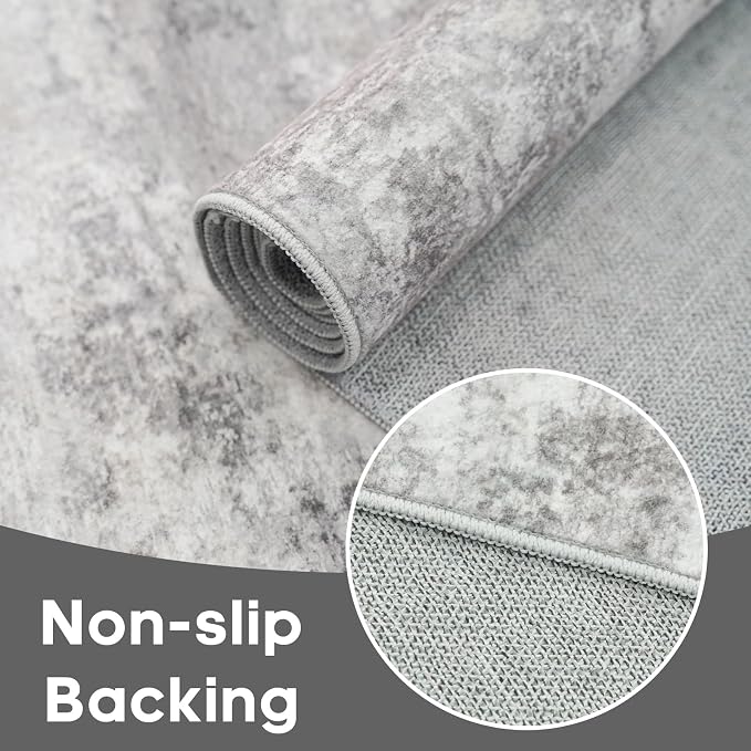 3x6 Washable Abstract Runner Rugs: Non Slip Hallway Carpet Grey | Modern Neutral Kitchen Runners for Entryway, Bedroom, Laundry Room - Soft Low Pile Floor Mat 3x6 Grey