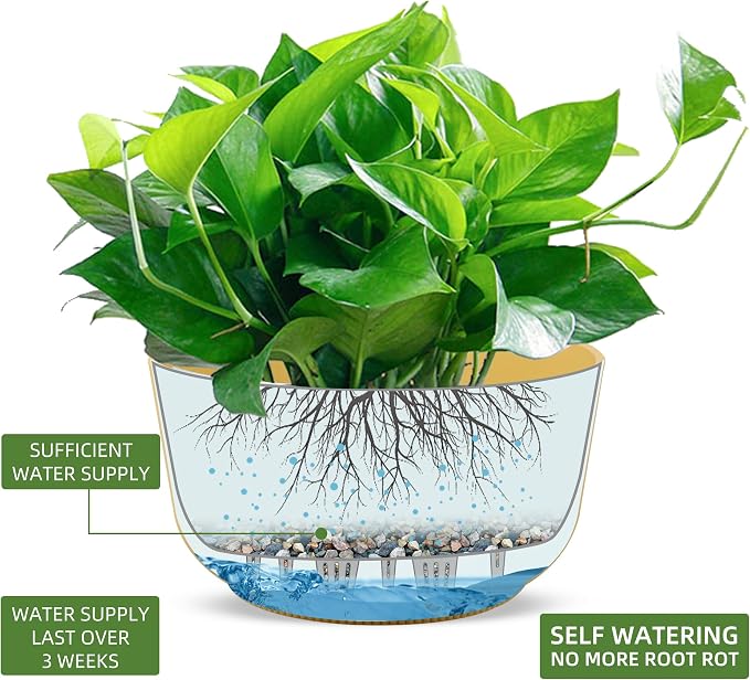 Dexceder 9.8 Inch Self Watering Hanging Planter (2 Pack, Yellow) | Thickened Hanging Basket Flower Plant Pot Indoor Outdoor