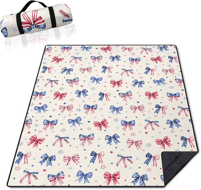 60’‘x80'' 4th of July Blankets Waterproof Foldable American Flag Portable Outdoor Picnic Mat Water Resistant for Grass Padded Lawn Park Blanket for Camping,Patriotic Military Gifts for Fathers Day