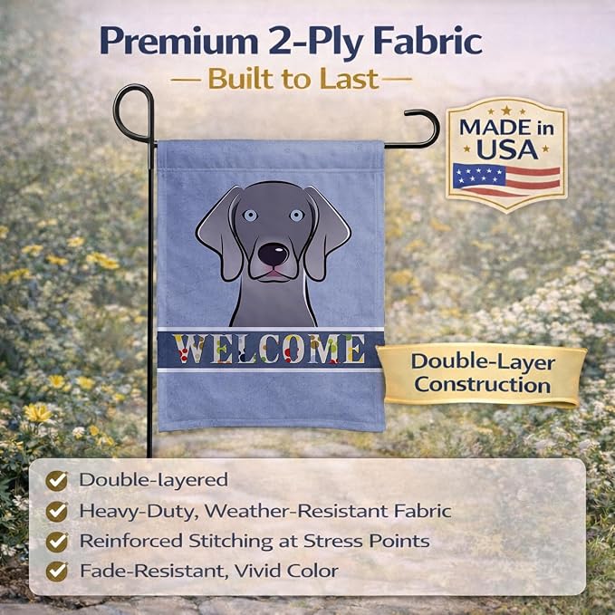 Caroline's Treasures BB1417GF Weimaraner Welcome Garden Flag, Blue Mailbox Flag Decorative Yard Flag Banner Outside Patio Artwork Yard Flower Beds, Garden Size, Multicolor