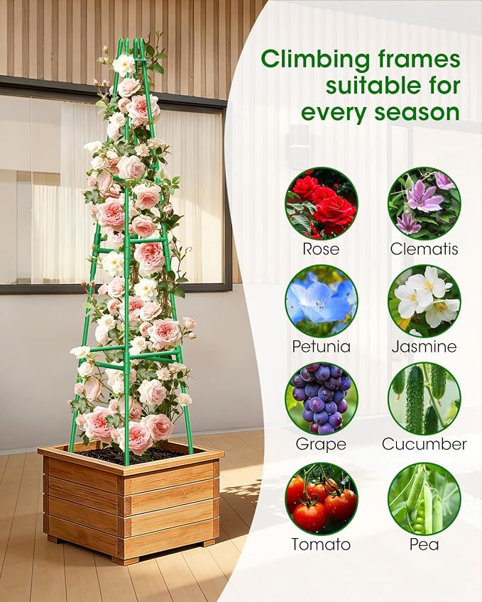 MYMULIKE 2 Pack Garden Trellis for Climbing Plants Outdoor, 6FT Plant Trellis Support for Climbing Vine, Plant Support Tower Cages Plastic Coated Metal Pipe Supports for Outdoor Indoor,Tomato cage