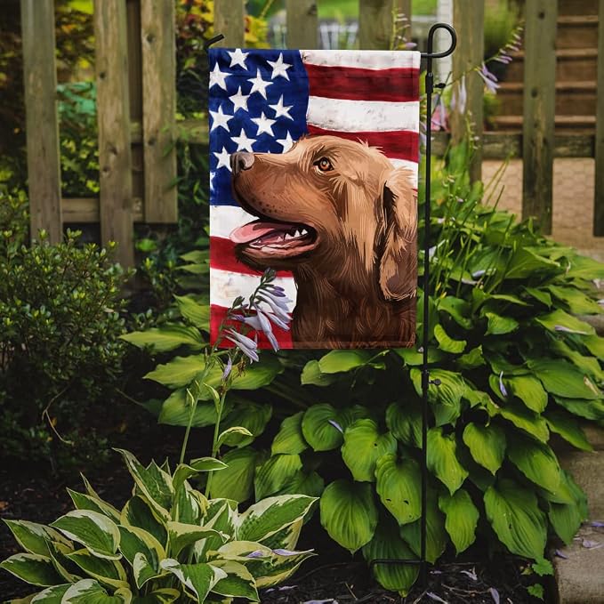 Caroline's Treasures CK6486GF Chesapeake Bay Retriever American Flag Garden Flag Mailbox Flag Decorative Yard Flag Banner Outside Patio Artwork Yard Flower Beds, Garden Size, Multicolor