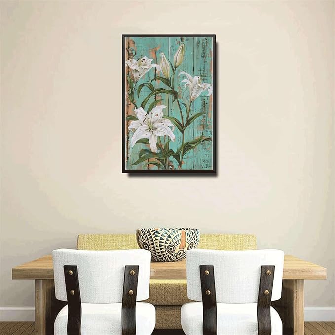 Metal Sign Tin Sign Vintage Wall Art Shabby Chic Lilies Tin Sign for Vintage Botanical Art Rustic Wall Panels and Distressed Wood Acce Garden Tin Sign for Club 12×16 Inches with Metal Frame