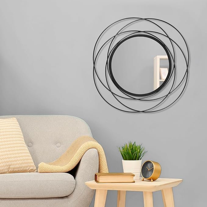 Decorative Mirrors Black Circle Mirror - 20 Inches Round Mirror with Metal Frame, Modern Wall Hanging Mirrors for Living Room, Bedroom, Bathroom, Entryway Black