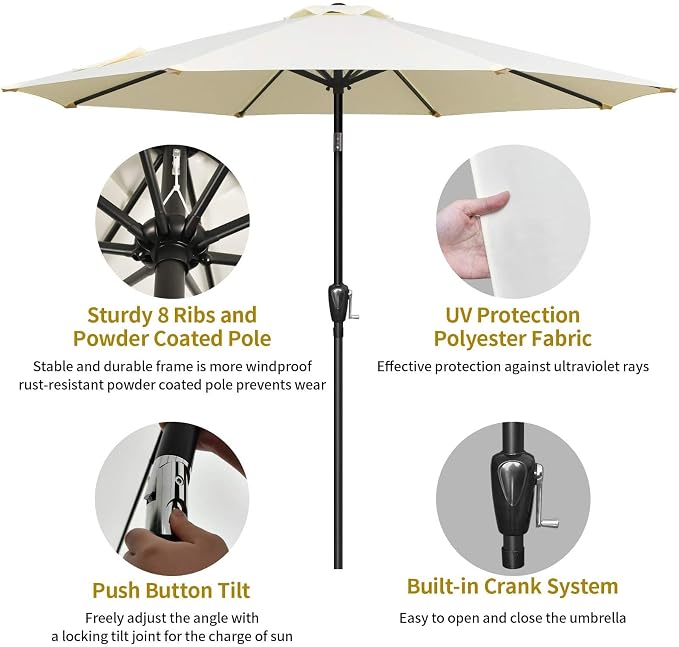 Simple Deluxe Patio Umbrella Outdoor, UV Protection Sunshade with Push Button Tilt/Crank and 8 Sturdy Ribs, for Table Garden Lawn Beach Pool