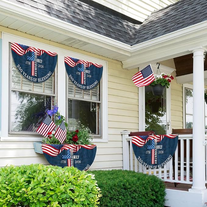 American Flag-Patriotic American Flag, 250 Years of Blessing God 1776 2026 Fan Flag, 3x6 ft, 4 Pack-USA Premium Polyester