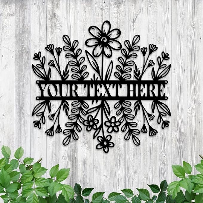 MeMate Custom Name Garden Sign - Metal Flowers Art Decoration, Personalized, 8-24 Inches, Housewarming Gift