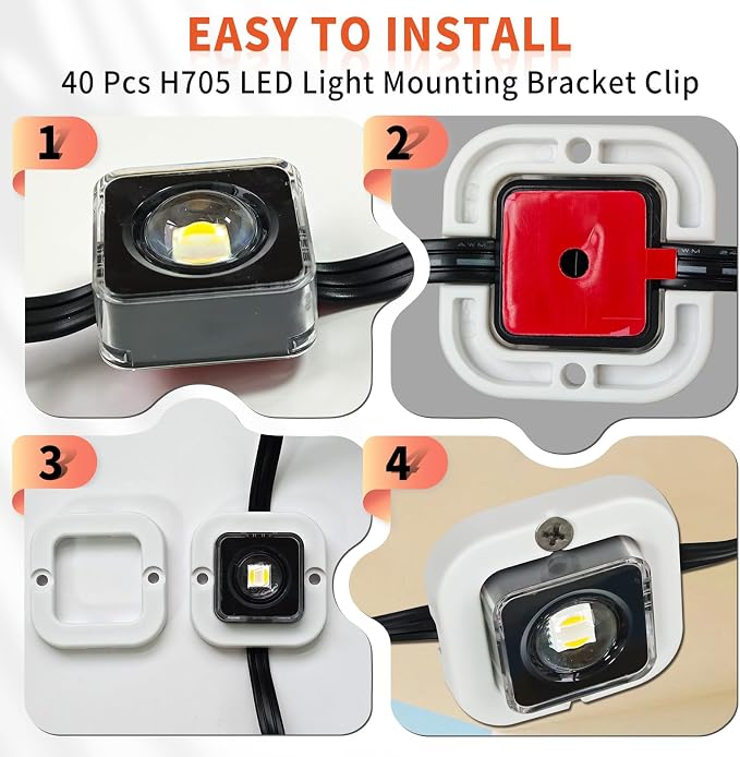 Light Clips for Govee Permanent Outdoor Lights for Govee Non-Pro Elite RGBIC H705 H805 LED Outdoor Decoration and Fixed luminaire Mounting Brackets Screws Kit(New Upgrade 40 White)