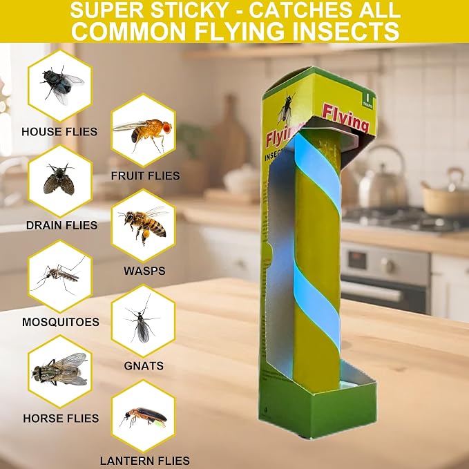 Fly Stick Sticky Fly Traps for Indoors Outdoor 12pk, Sticky Hanging Fly Stick, Flying Insect Trap, wasp Trap（Fluorescent Strip Yellow）