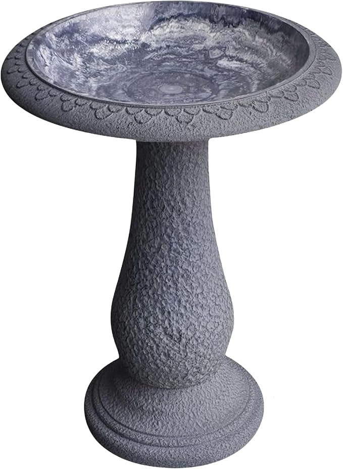 Large Bird Bath for Outside 23 Inch Weathered White - Stone-Resin Composite Pedestal Birdbath Bowl - Standing Outdoor Garden Decor for Front Porch Patio Yard Backyard Lawn Ornament