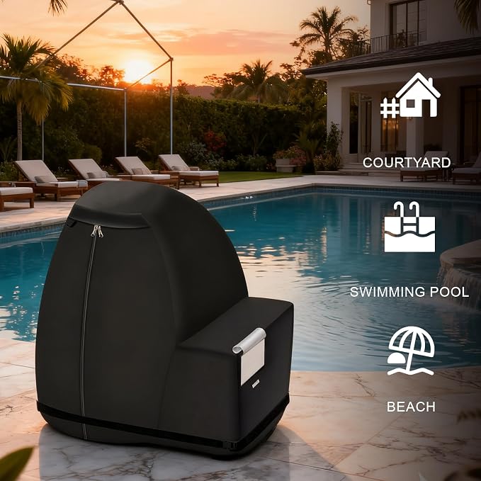 Sand Filter Pump Cover Universal Fit for 12-16 Inch Sand Filters, Heavy Duty 600D Waterproof Pool Pump Cover, All Weather Protection, 1 Zipper & 2 Pipe Openings, 27.5"x25.5"x21.6"