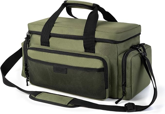 VJI Heavy Duty Tool Bag with Multi-Pockets, Portable Storage Bag with Large Zipper, Carrying Toolbag with Adjustable Shoulder Strap and Ergonomic Handle, Repairman, Carpenters, Handyman, Green