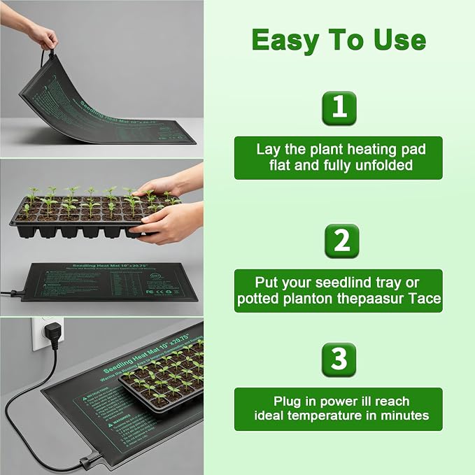 Bestio Seeding Heat Mat 10"x 20.75", 2 Pack Waterproof Durable Heat Mat for Seed Starting, UL and MET Certified Plant Heating Pad for Seed Germination,Hydroponics, Greenhouses