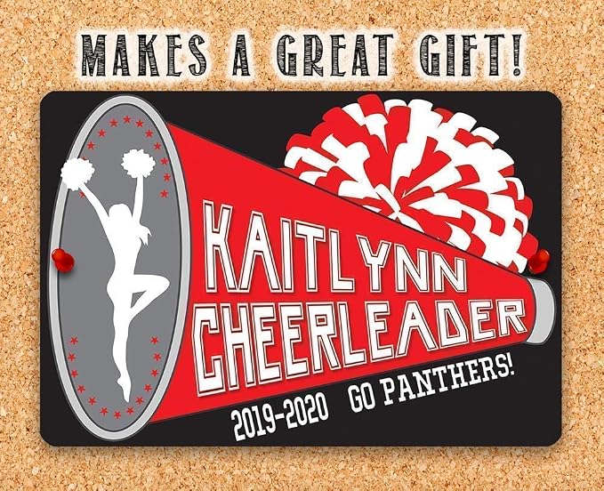 Personalized Cheerleader Design Locker Decor - Custom Name Cheerleader Room Decor, Girls Bedroom Accessories, Unique Graduation Gift, 8x12 or 12x8 Use Indoor or Outdoor Durable Metal Tin Sign
