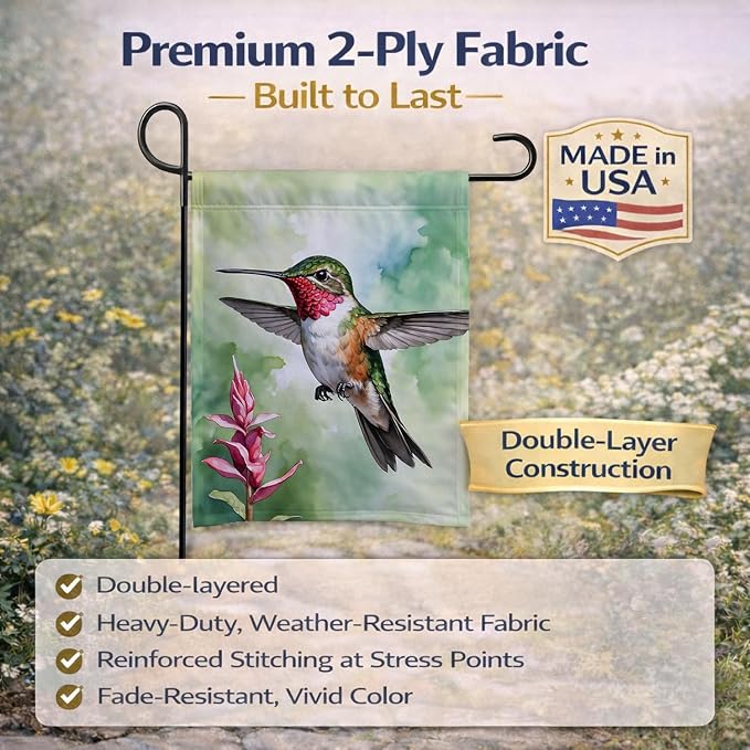 Caroline's Treasures Calliope Hummingbird Garden Flag Mailbox Flag Decorative Yard Flag Banner Outside Patio Artwork Yard Flower Beds, Garden Size, Multicolor