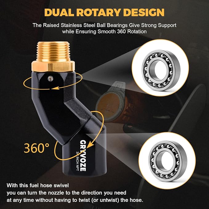 3/4 Inch NPT Fuel Hose Nozzle Swivel - Multi Plane 360° Rotating Connector for Fuel, Water, Diesel, Gasoline, Kerosene Transfer Pumps, Tanks, and Nozzles